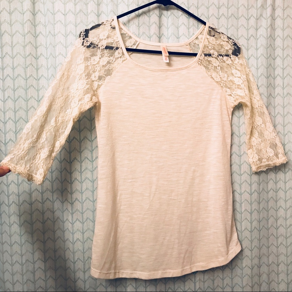 3/4 lace sleeves cream blouse